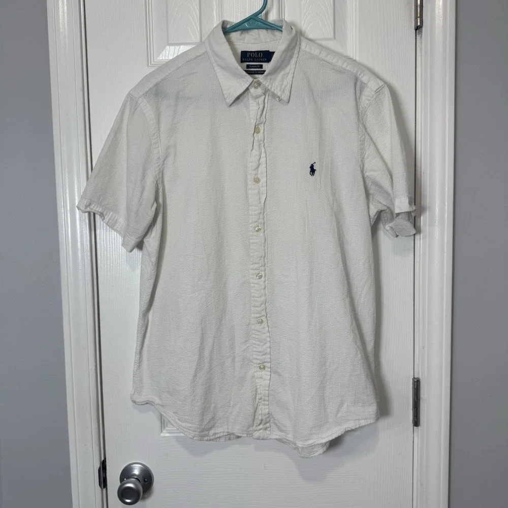 Polo Ralph Lauren White Shirt Mens Large L Untucked Guaranteed To Wrinkle‎
